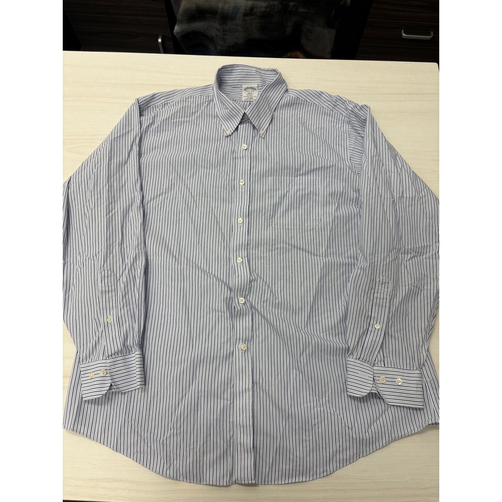 Brooks Brothers Regent 17.5-34/35 Blue Stripe Button Down Dress Shirt Mens XL
